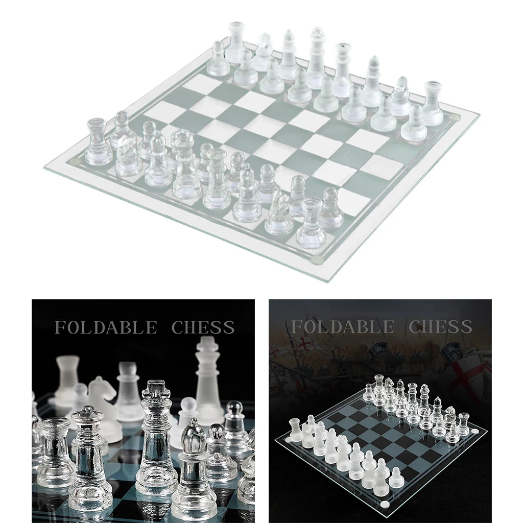 Crystal International Chess Board Game Glass Chess Set Elegant Pieces And Glass Board Game Frosted Clear 25x25cm