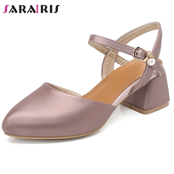 

SARAIRIS Elegant Shallow Date Sandals Casual Med Chunky Heels Sandals Women New Hot Sale Concise Solid Summer Shoes Woman