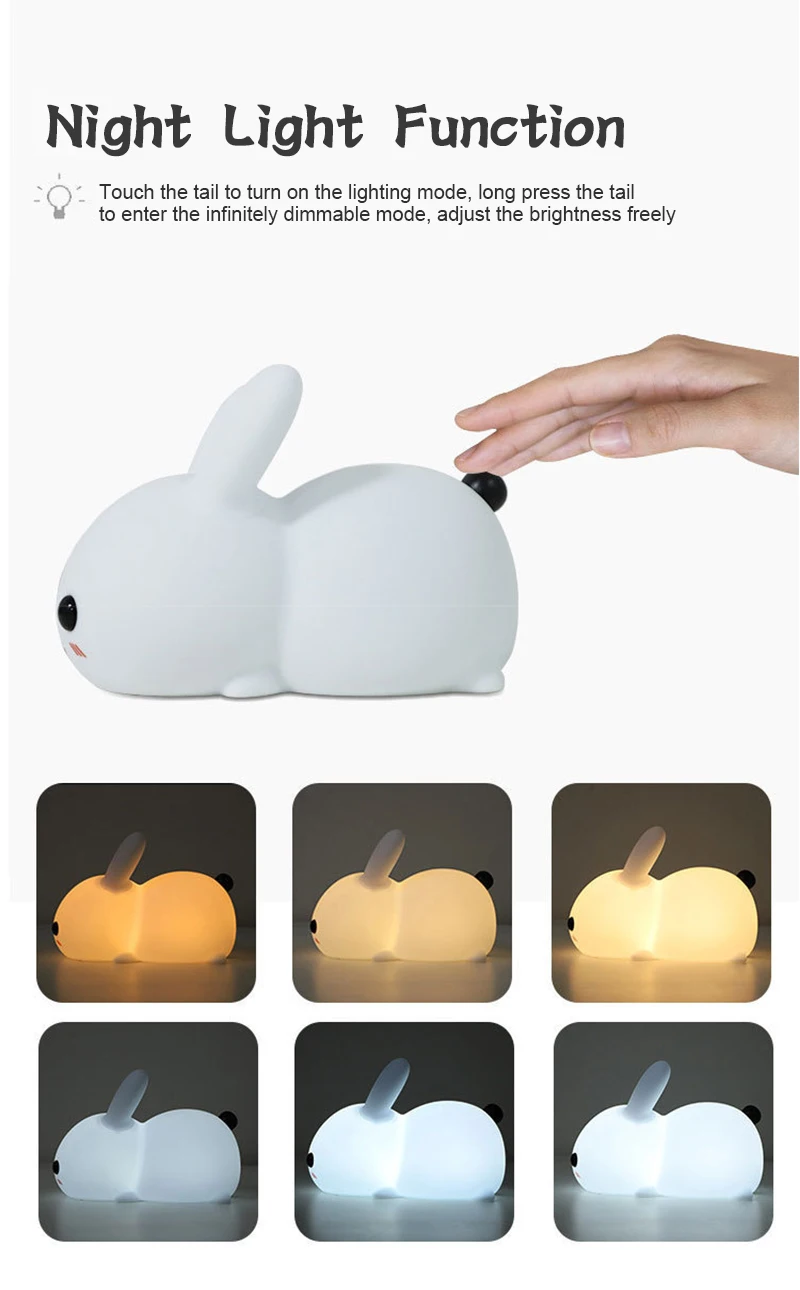 3d night light Touch Rabbit Night Lights Silicone Dimmable USB Rechargeable Lamps For Children Baby Gifts Cartoon Cute Bunny Night Lamp night lamp