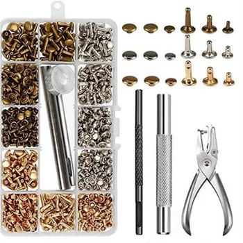 

New-100 Sets Leather Rivets, Double Cap Rivet Sizes Metal Studs with Fixing Tools for DIY Leather Craft/Clothes/Shoes/Bags/Belts