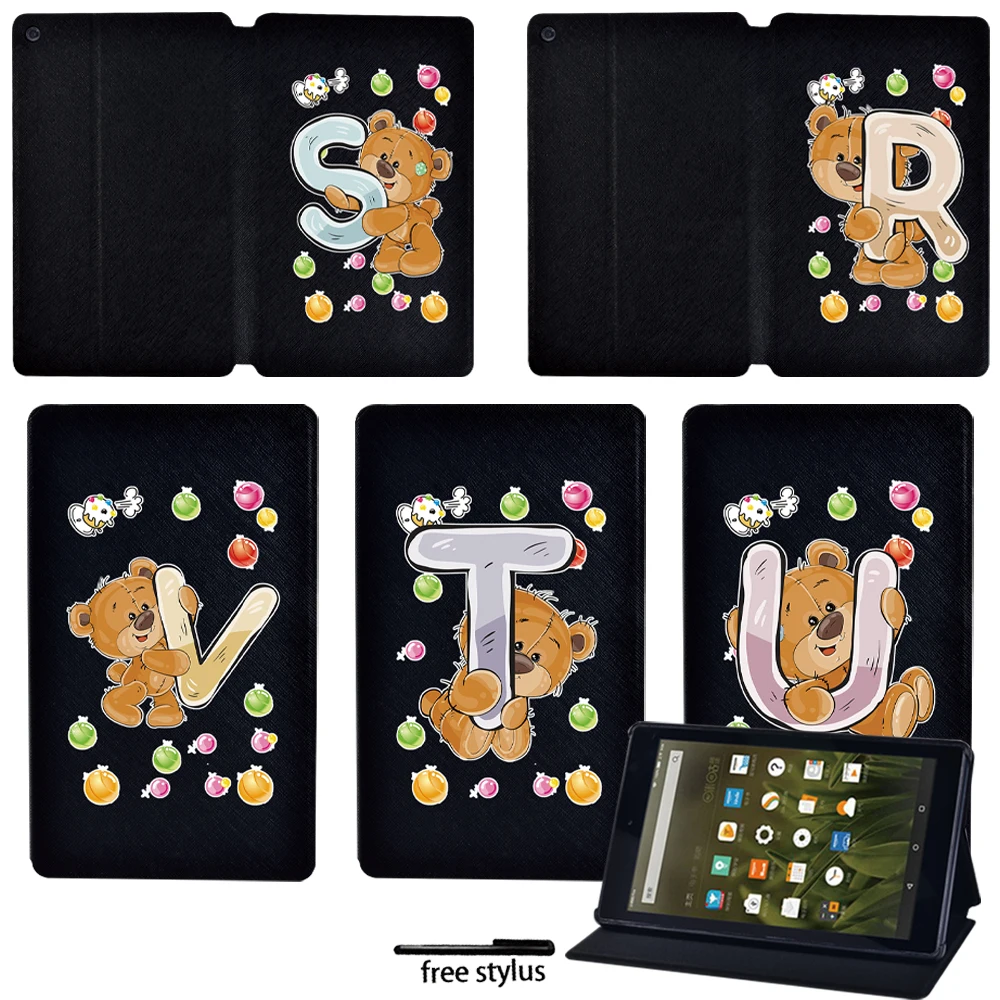 

Leather Case for Amazon Fire 7(5th/7th/9th Gen)/HD8 (6/7/8th Gen)/HD10(5/7/9th Gen) -Cartoon Series Flip Stand Tablet Case + Pen