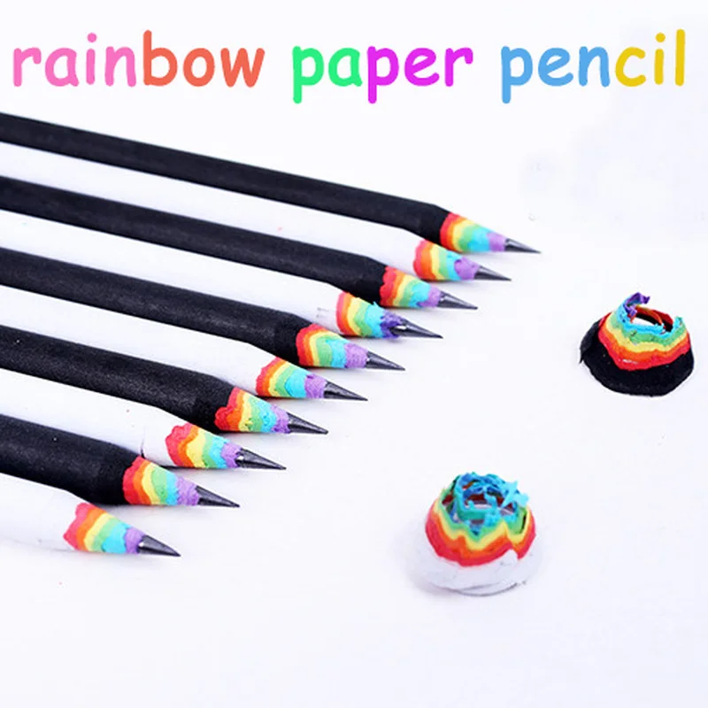 

2pc Gradient Rainbow Paper 2B Pencil Black and White Kids Cylindrical Pencil for Office Drawing School Stationery Color Art Pen