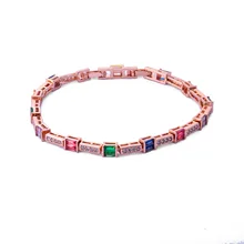  Zircon Green Stone Bracelet Hip hop Jewelry Gold Color Copper Iced CZ Bracelet For Women Girlfriend Gift 17cm+extention 