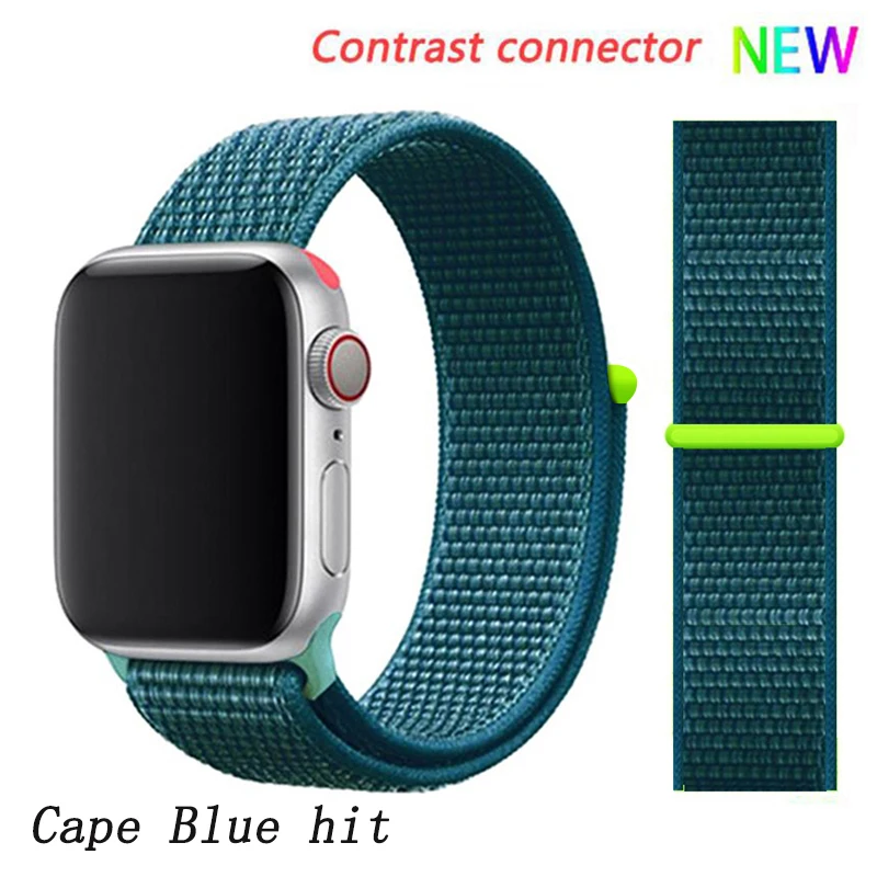 Нейлоновый ремешок для apple watch группа 4/5 44 мм/40 мм, correa apple watch 3 42 мм/38 мм iwatch серии 5/4/3/2 разноцветный коннектор ремешок для часов - Цвет ремешка: Cape Blue 6 hit