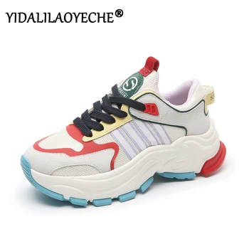 

Mesh Chunky Sneakers Women Mix Color Women Shoes Platform Sneakers Lace Up Women Sneakers Autumn Female Sneakers Women Shoes