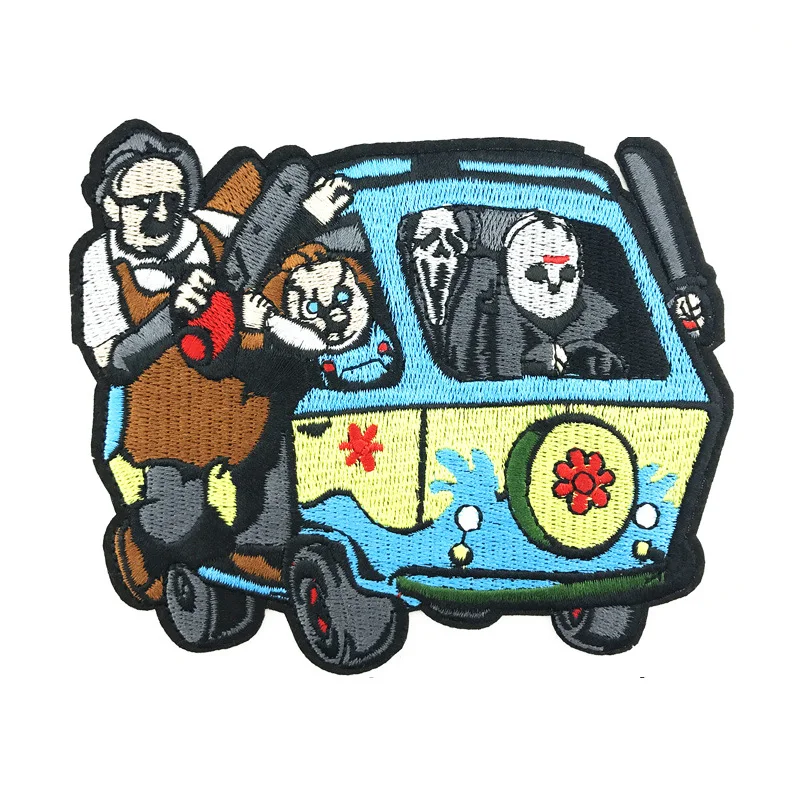 

Big Size Scream Horror Team Bus Embroidered patch Clothes Iron Patches For Clothing Badges Stickers Garment Appliques wholesale