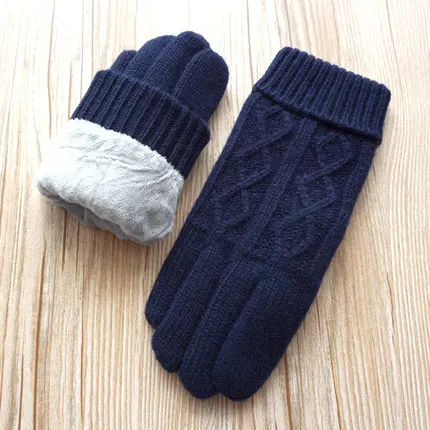 A52 Navy blue Мужская модная вязаная зимняя рукавица управляемый сенсорный экран шерсть плюс бархат утолщение теплые перчатки полный палец Guantes A52 - Цвет: A52 Navy blue