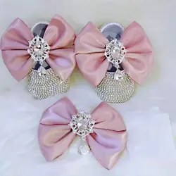 Chaussures de luxe à strass pour bébé fille, ensemble de bandeau de premier pas, chaussures de princesse à cristaux scintillants, cadeau de fête prénatale 
