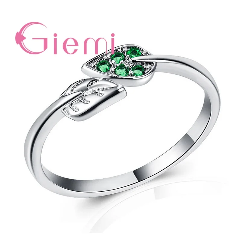 

Trendy Fashion Jewelry 925 Sterling Silver Ring Resizable Leaves Design Cubic Zirconia Best Gift For Girls Appointment