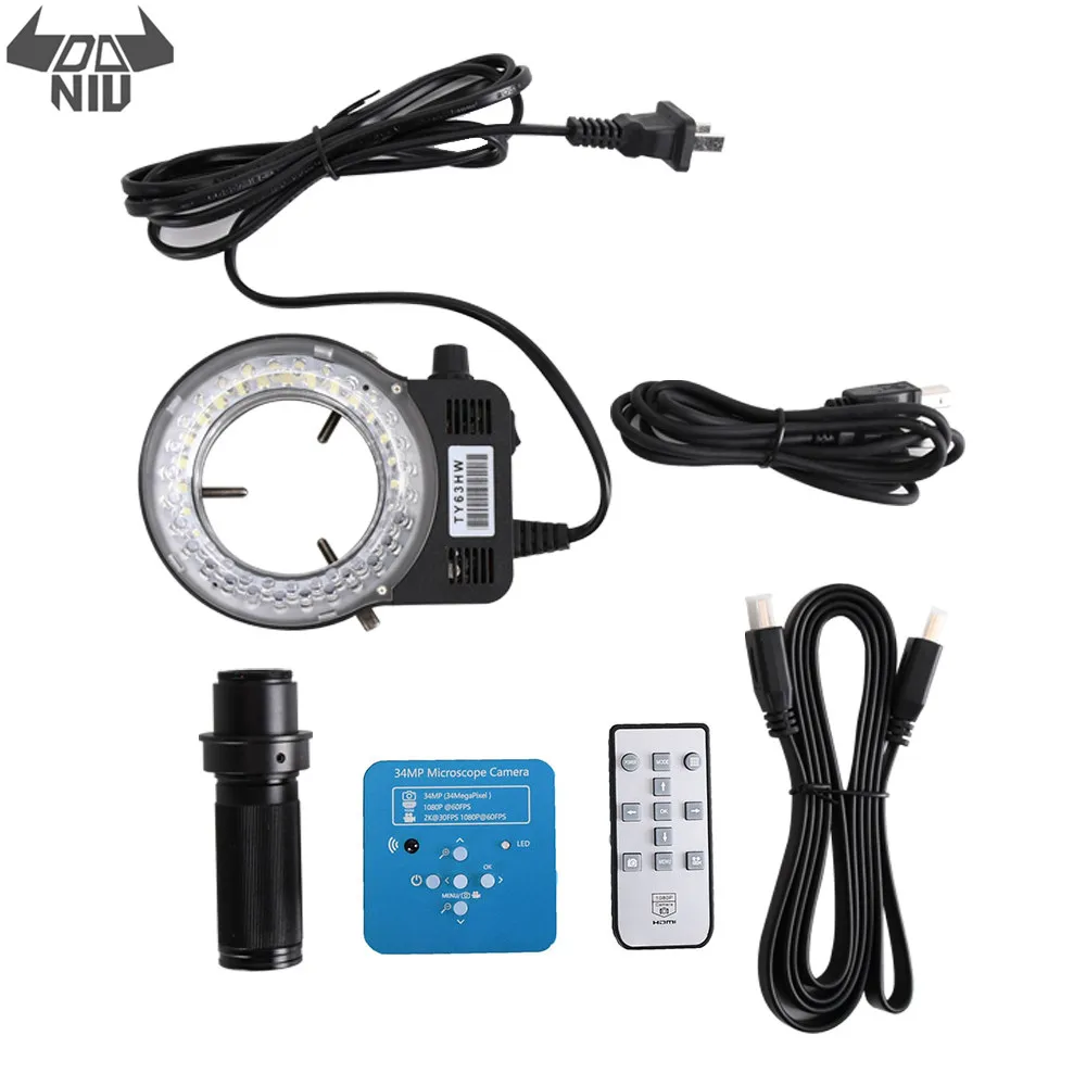 DANIU FHD 34MP USB промышленный электронный цифровой видео микроскоп камера 130X 180X 300X C крепление объектива для пайки печатных плат