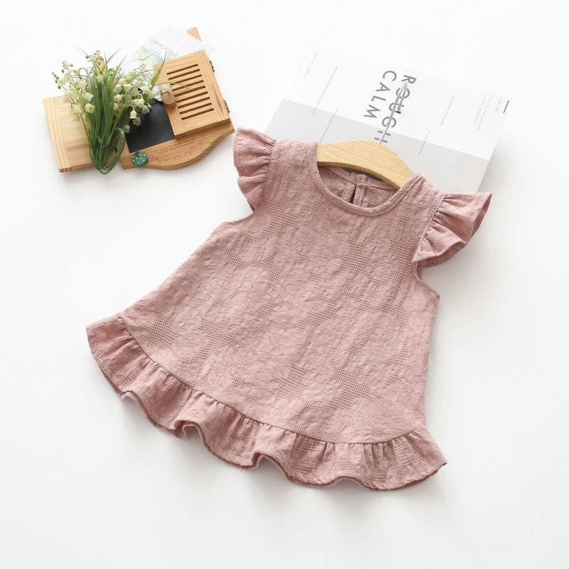 Purple Girls Shirts Летние детские блузки для девочек с кружевными оборками на рукавах; топы; повседневные хлопковые рубашки для маленьких девочек; одежда для детей; платье-рубашка - Цвет: Purple Girls Shirts