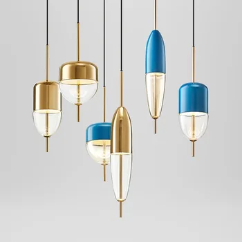 

Post-modern golden blue water drop glass chandelier fashion creative restaurant bar table designer single head led chandelier