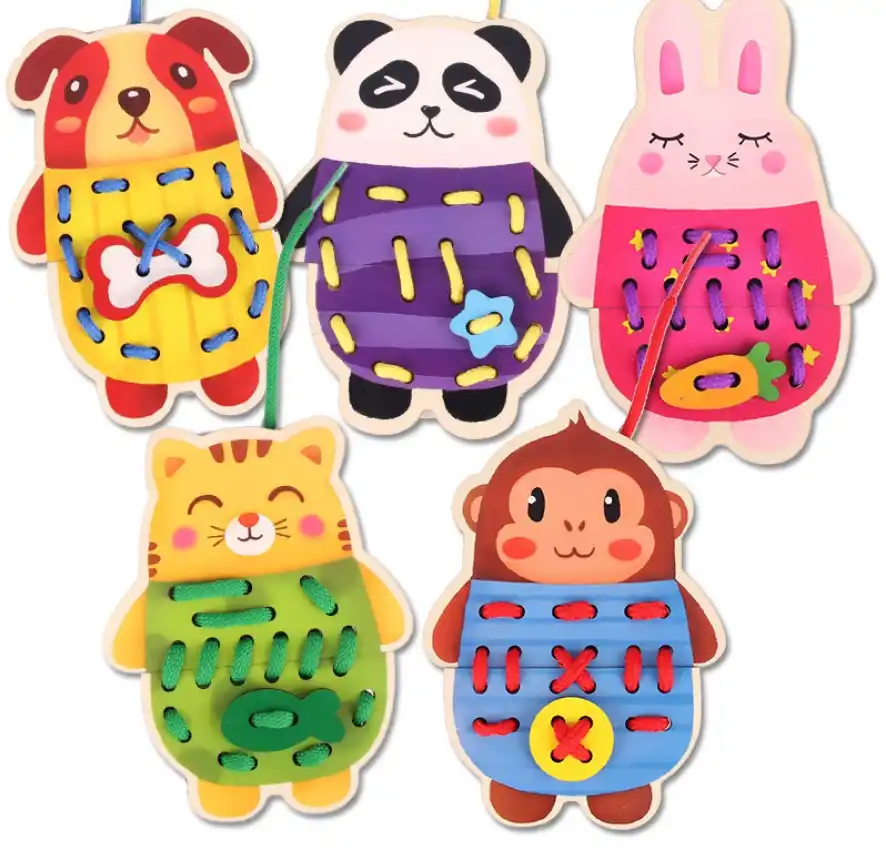 5個threadinパズルおもちゃ手作りdiyのおもちゃ木製動物車種交通モンテッソーリ糸と文字列変更スーツ Aliexpress