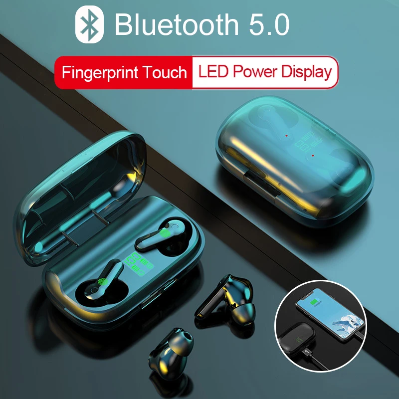 2200 мАч Зарядное устройство Bluetooth 5 0 наушники TWS отпечатков пальцев сенсорная