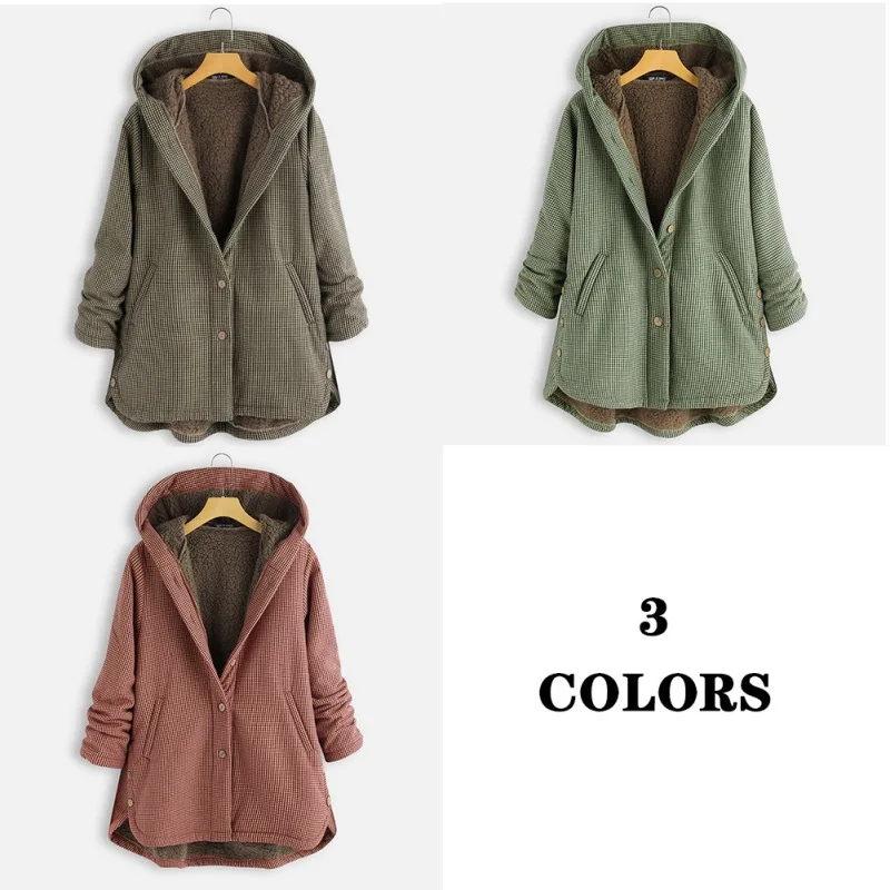 Женская куртка женская Chaqueta Mujer Manteau плюшевая одежда зимняя теплая клетчатая с принтом размера плюс с капюшоном и карманом выше размера Верхняя одежда
