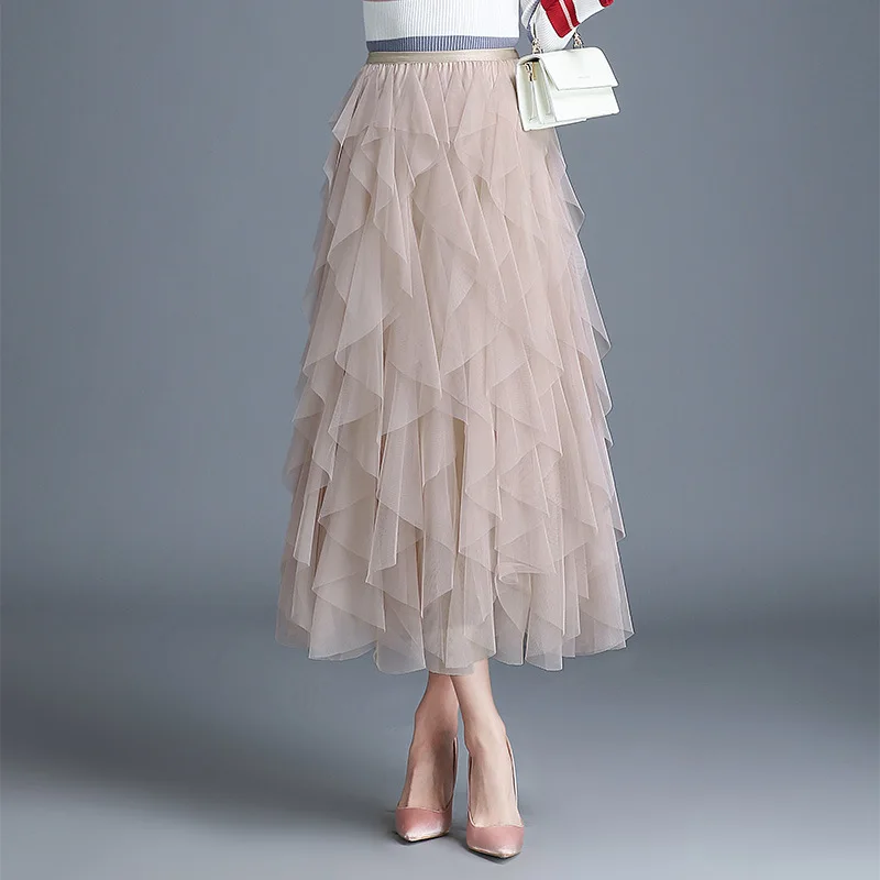 

Cake Group Skirt Long Mesh Dress 2019 New Style Autumn And Winter Mid-length Sand Skirt Women's Summer Industrial Network Mesh D