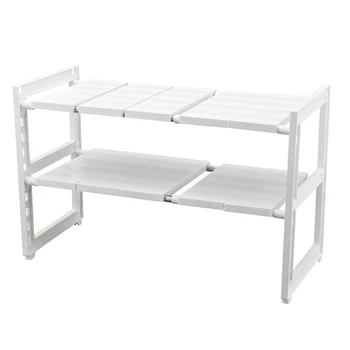 

Expandable Under Sink Organizer- 2 Tier Storage Rack with Removable Shelves and Steel Pipes for Kitchen,Bathroom,Garden