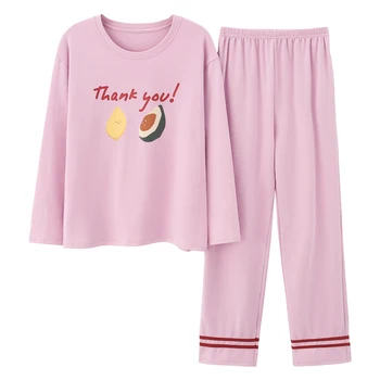 

Women Autumn Big Size Cotton Printing Top + Long Pant 2 Piece Sets Cute Cozy Pajamas Set Women Sleepwear Pyjama M L XL XXL