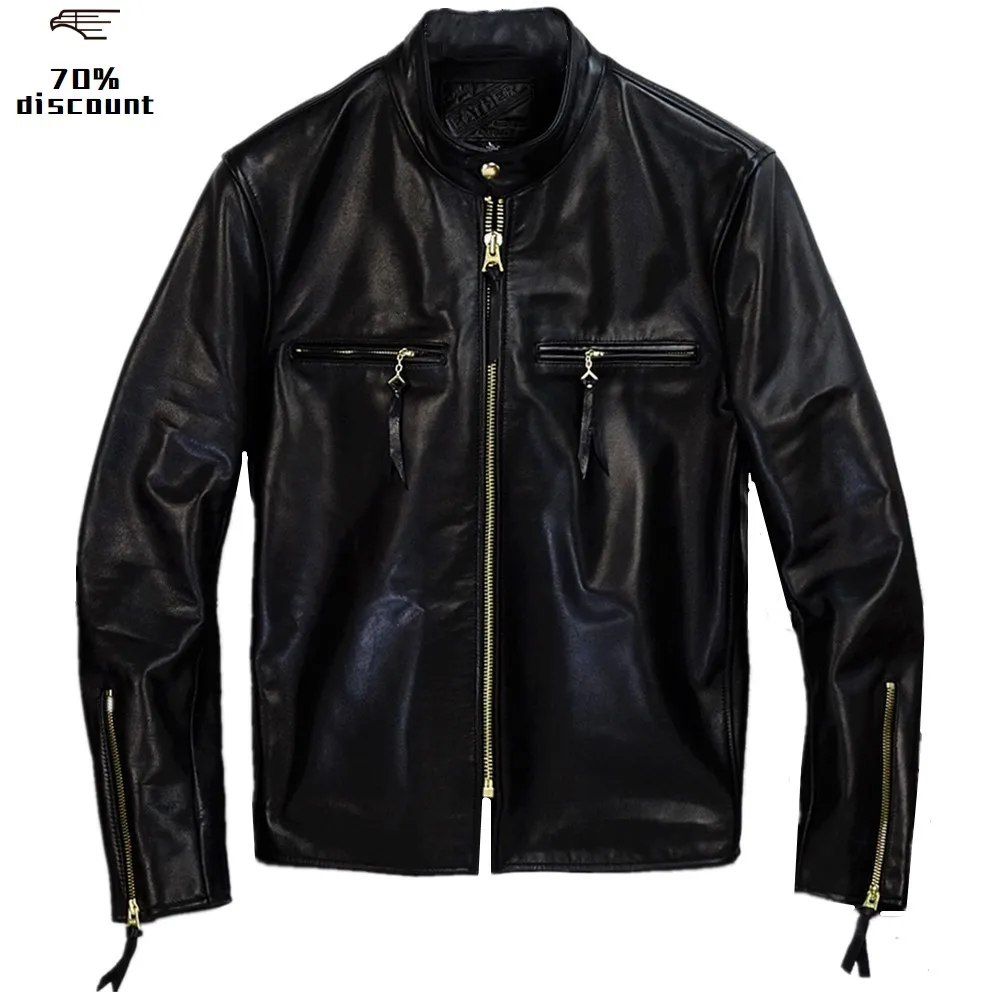 

2020 Black Men American Style J100 Biker's Leather Jacket Plus Size 4XL Genuine Cowhide Autumn Slim Fit Motorcycle Leather Coat
