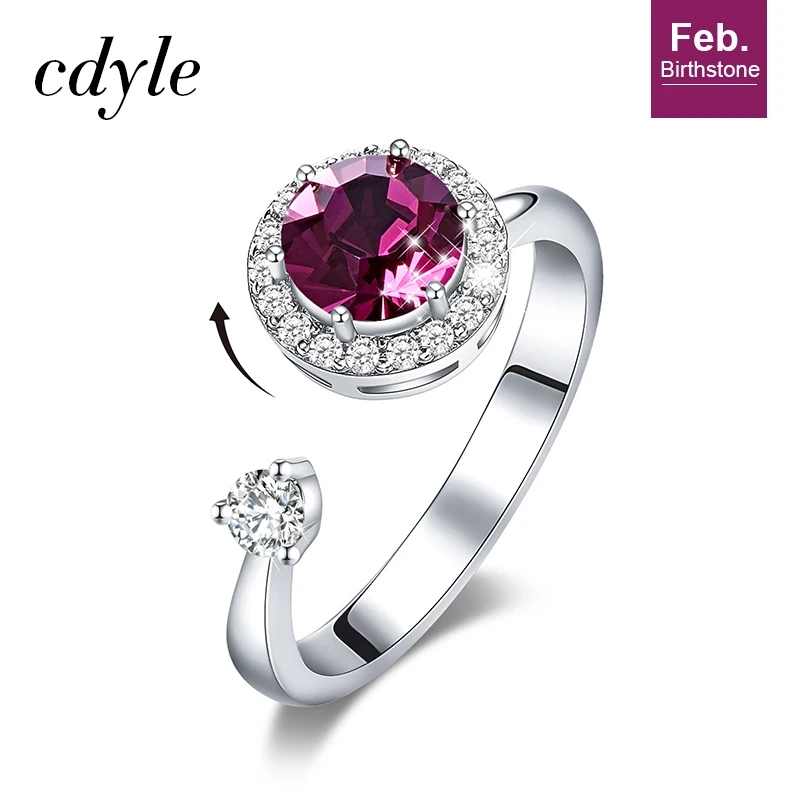 Cdyle кольцо из розового золота, украшенное кристаллом от Swarovski, ювелирные изделия, регулируемый размер, кольца для женщин, подарок на день рождения - Цвет основного камня: Feb. R1040B-S