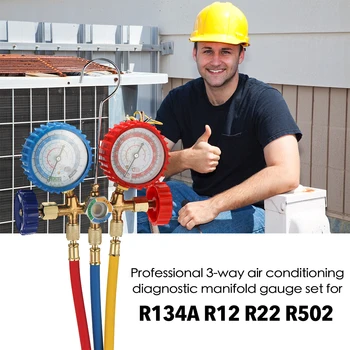 

3 Way Refrigerant Manifold Gauge Set Air Conditioning Tools with Hose Hook for R12 R22 R404A R134A Air Condition Refrigeration