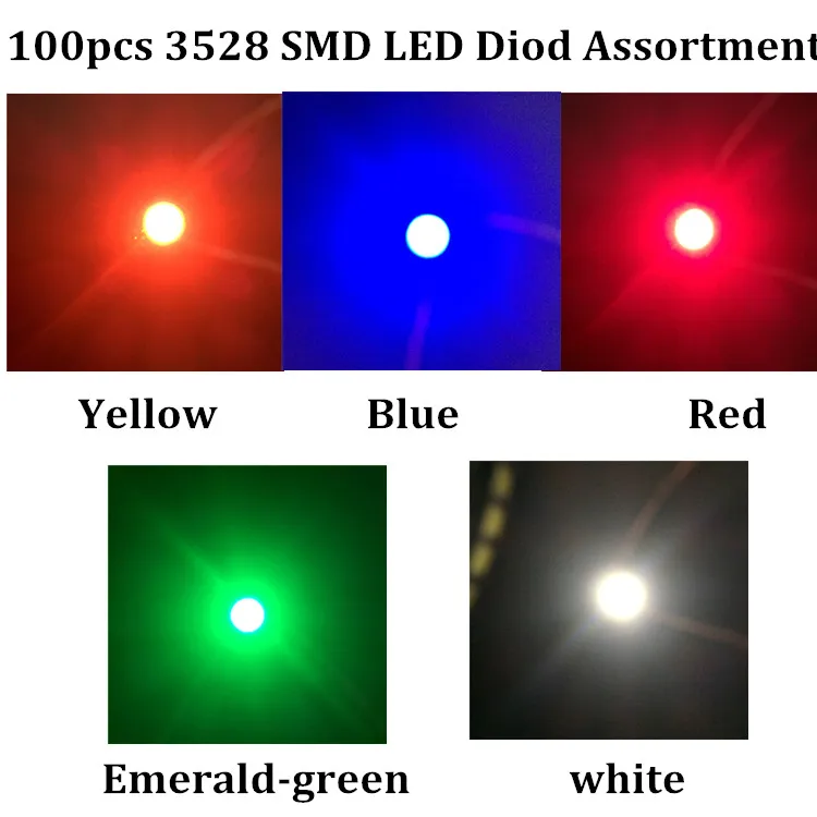 100pcs SMD LED Diode Assorted Kit 3528 1210 RGB Yellow Red Green White Blue UV LED 3528 SMD Diode 1210 3528 SMD Purple LED Diodo