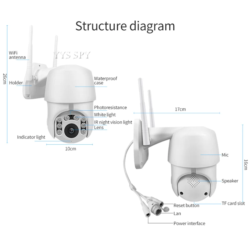 Купольная камера с WiFi IP Cam панорамная камера наблюдения с наклоном и зумом 6 IR светодиодный IP66 водонепроницаемый 2MP HD видеонаблюдение домашняя наружная безопасность ночного видения 3D камера