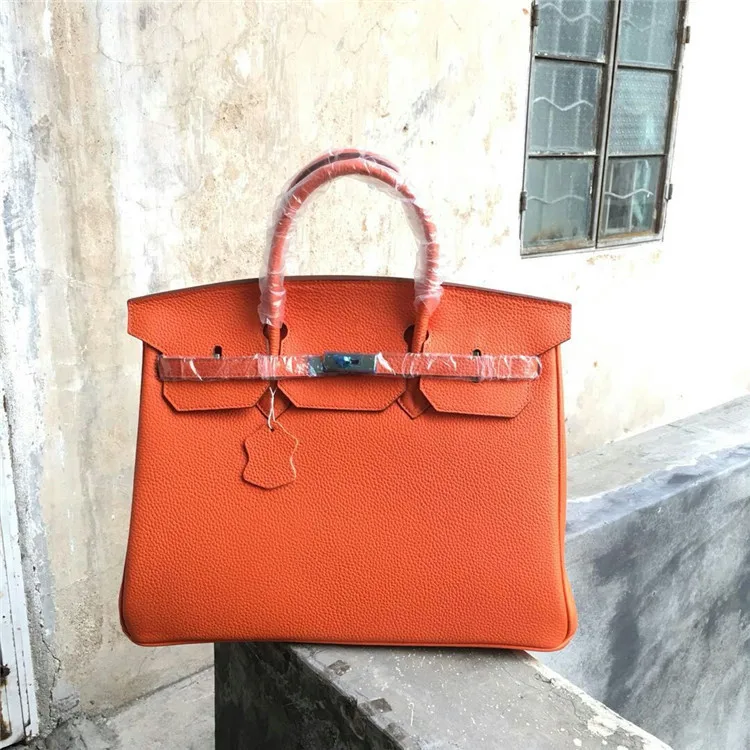 

New Style Baotou Layer Cowhide Litchi Grain 40cm Super Large Size Handbag Genuine Leather Woman Package