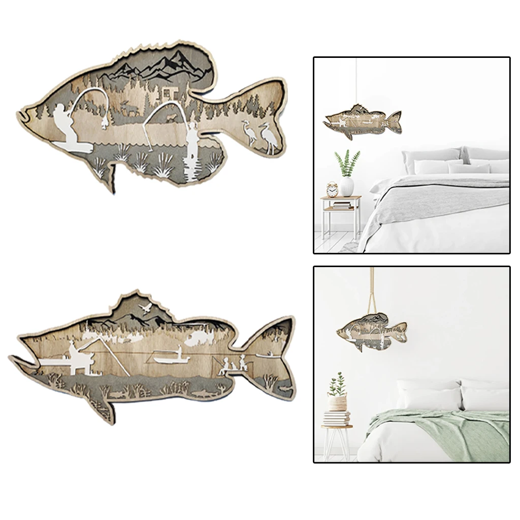 Wooden Fish Wall Hanging Art Decor Fish Sign Fishing Scene Forest Home  Sculpture Decoration Ornament - AliExpress