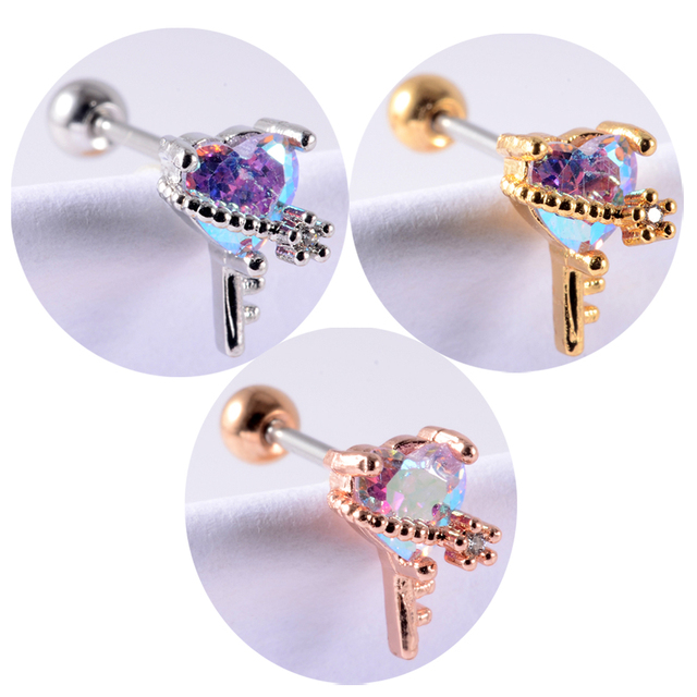 Colorful Crystal Ear Studs Cartilage Helix Lobe Conch Rook Piercing Screw Earrings Body Piercing Jewelry For Woman Ear Gift