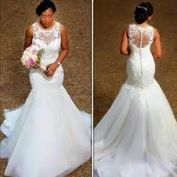 Сексуальное Белое Кружевное Свадебное платье русалки размера плюс, Элегантное свадебное платье с глубоким вырезом и открытой спиной с