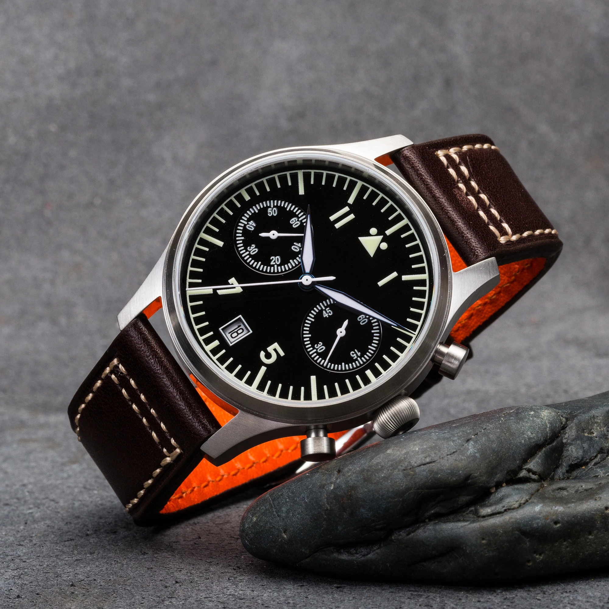 【Escapement Time】Quartz 6S21 Movement Pilot Flieger Chronograph Watch Black Dial and 40mm Case waterproof 100M afbeelding