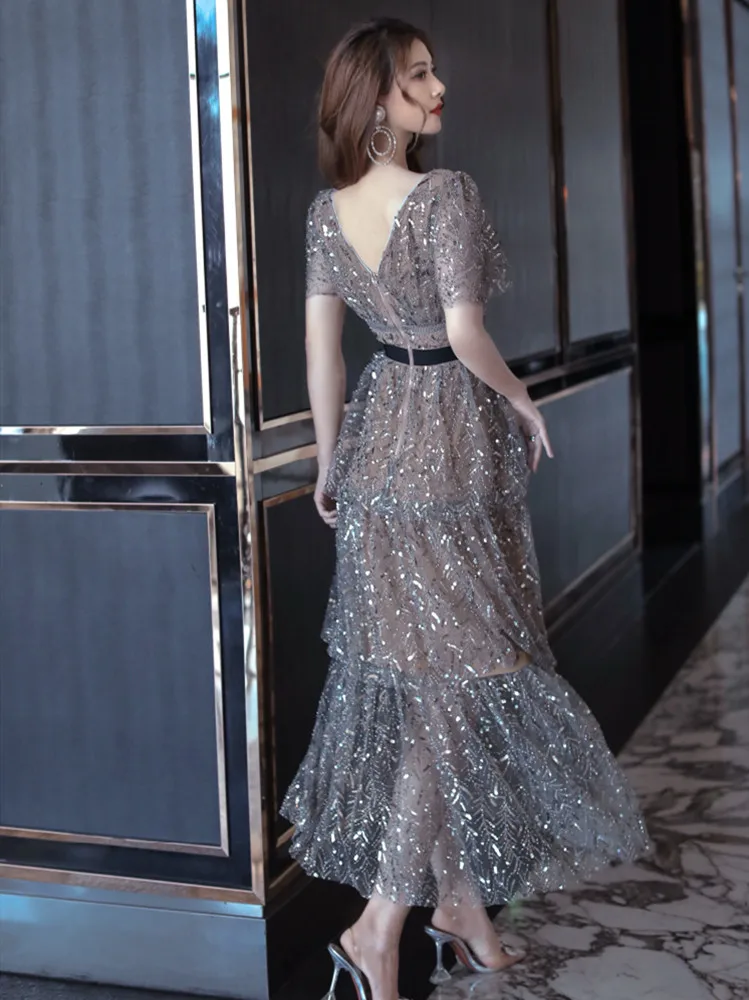 gray sequin dress