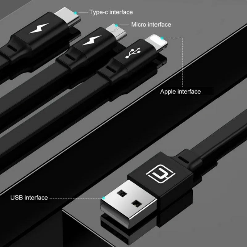 Кабель для передачи данных многофункциональный 3 в 1 USB быстрая зарядка выдвижной шнур питания для мобильного телефона Apple Android