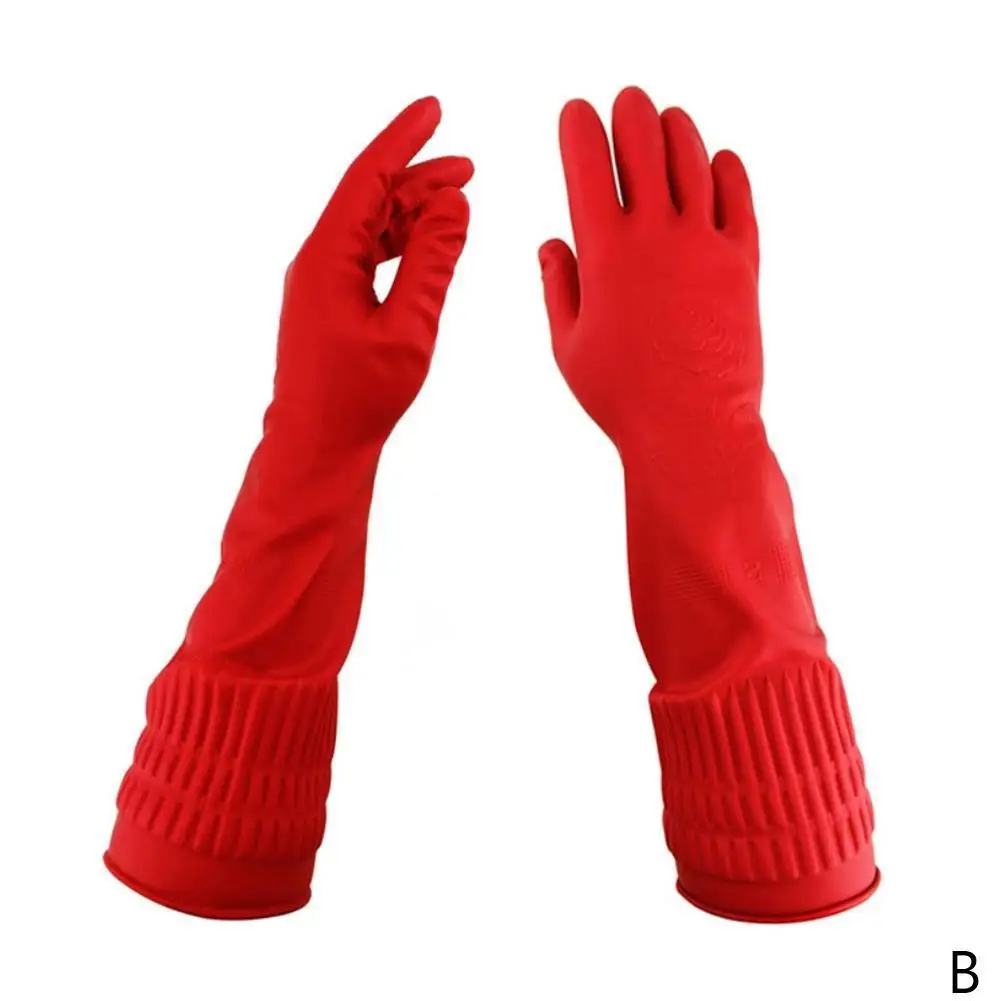 Kitchen Gloves Washing Dishes Cleaning Washing Red Long Rubber Sleeve Waterproof Latex Tool Gloves Gloves D8M5