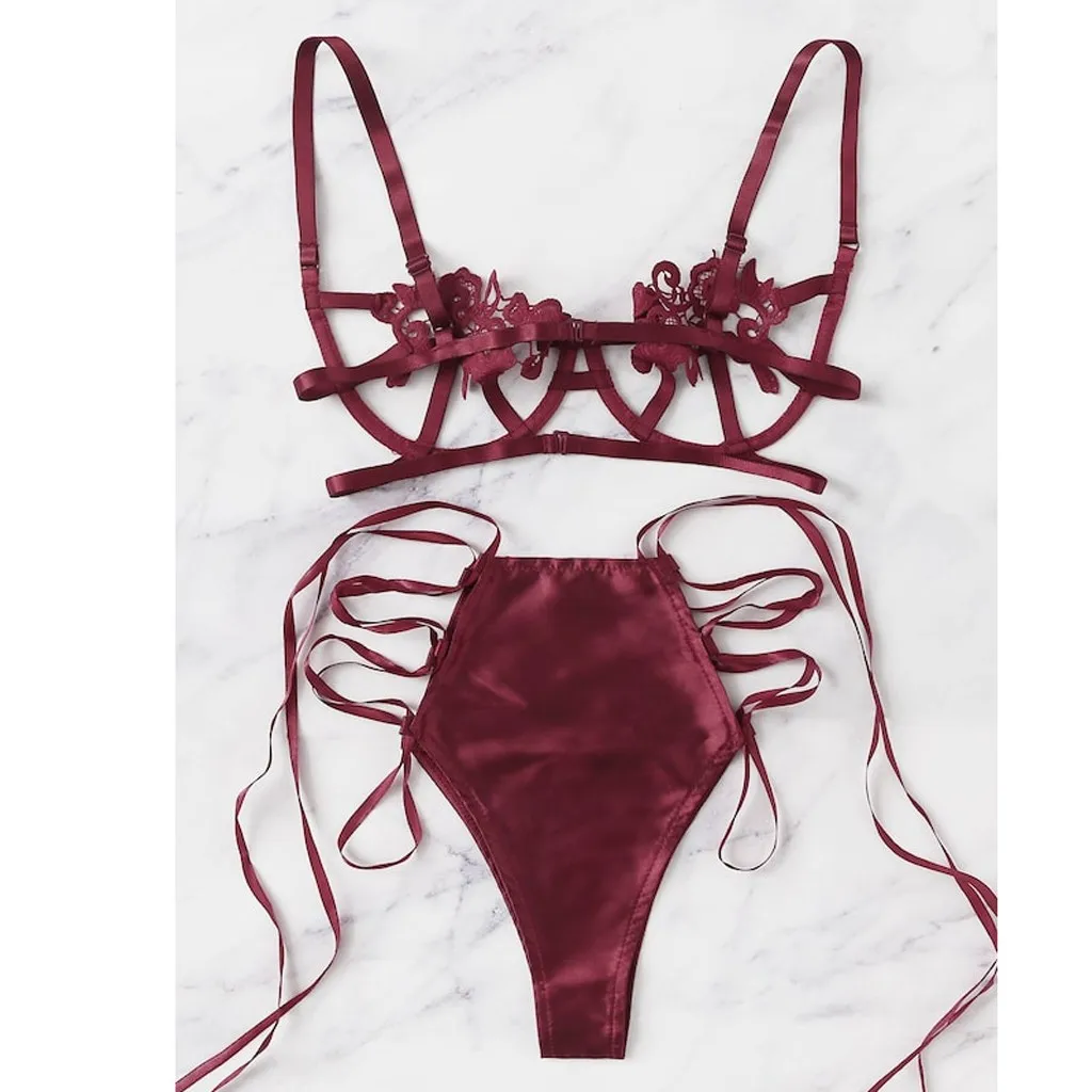 Эротическое белье, сексуальное белье в стиле babydoll, женское кружевное белье с цветами, Lenceria Mujer, бюстгальтер с дырочками, трусы, Сексуальное нижнее Белье для сна