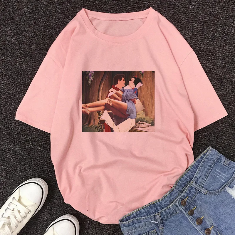 Harajuku летнее платье принцессы из мультфильма для девочек; Футболка с принтом Для женщин с круглым вырезом в стиле «панк» эстетическое футболка в винтажном стиле Повседневное уличная футболки без рукавов