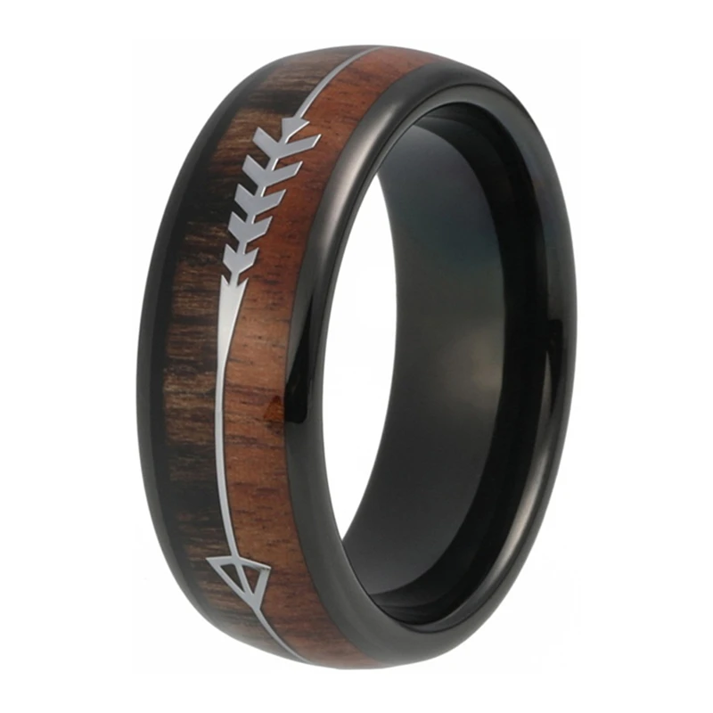 

8mm Black steel Carbide Wedding Bands for Women Men Arrow Ring Nature Wood Inlay Comfort Fit Engagement Rings Wedding