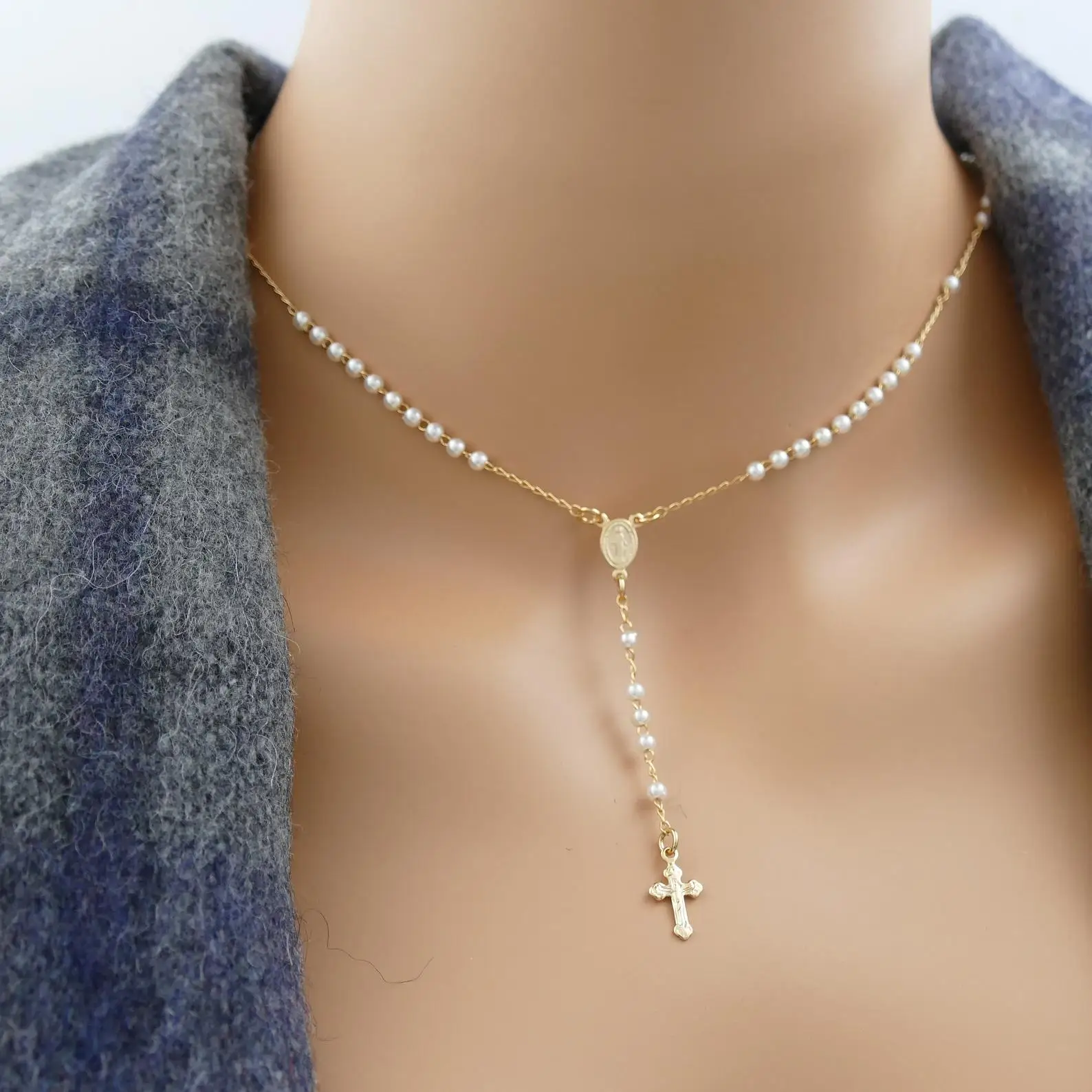 Rosary Necklace Rosary Cross Necklace 