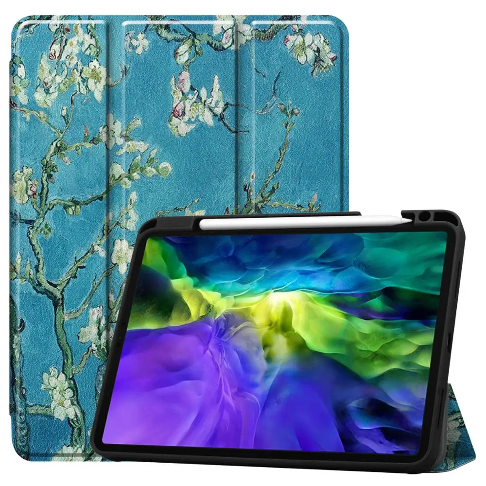 

Art Case For 2018 2020 iPad Pro 11'' Flip Trifold Stand Smart Sleep Wake Protective Capas With Pencil Holder Shockproof Cover