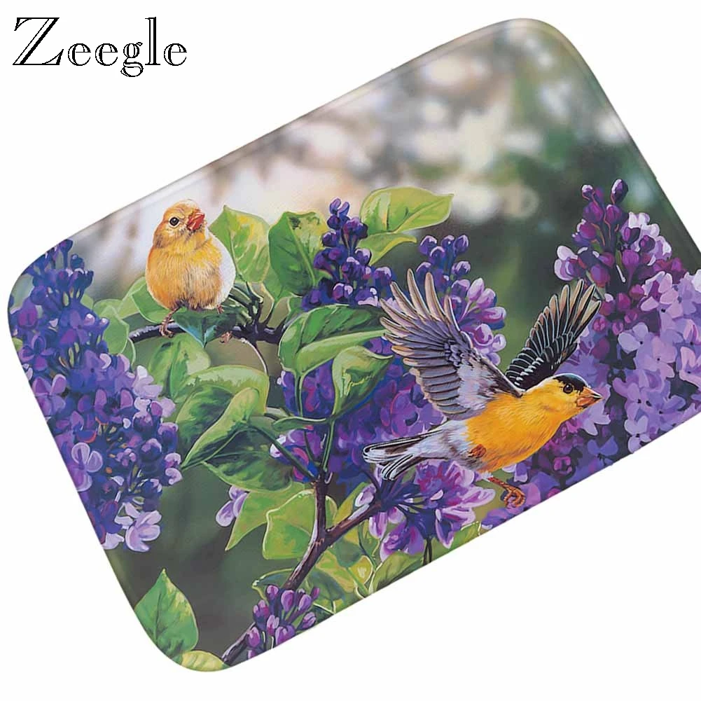 Zeegle Flower Birds Pattern Welcome Mats for Front Door Memory Foam Floor Mat Microfiber Kitchen Doormat Washable Carpet