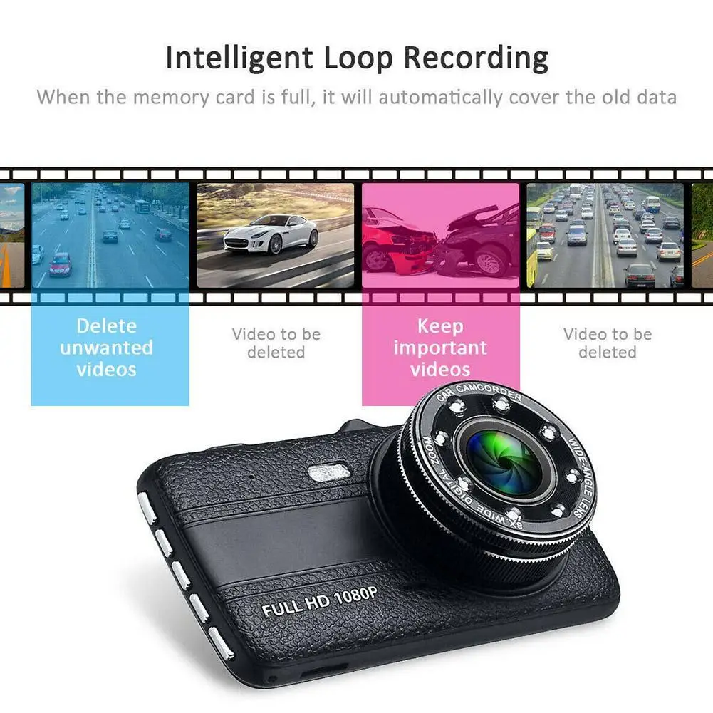 4,0 дюймов Автомобильный видеорегистратор Камера с ips экраном Full HD 1080P Авто регистратор двойной объектив ночное видение камера заднего вида