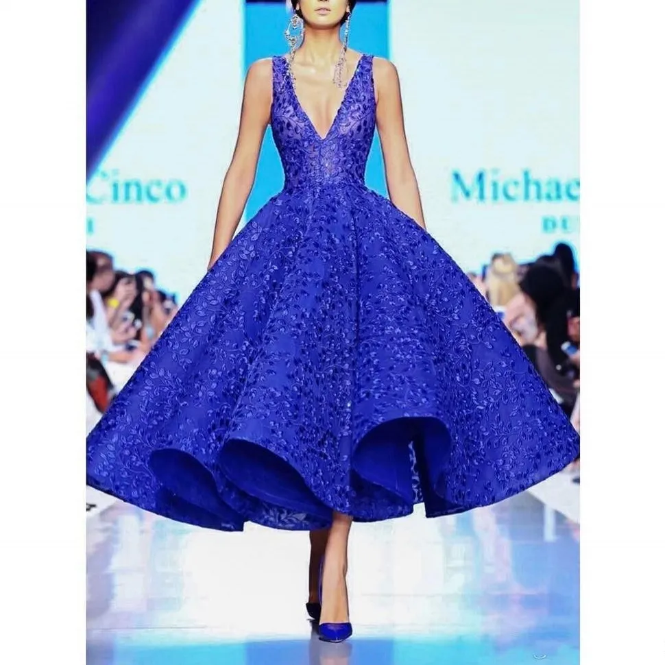 picture color Саудовская Арабская официальная одежда Скромные Вечерние платья robe de soiree длиной до щиколотки Королевский Синий Вечерние платья бальное платье с аппликацией abiye - Цвет: picture color