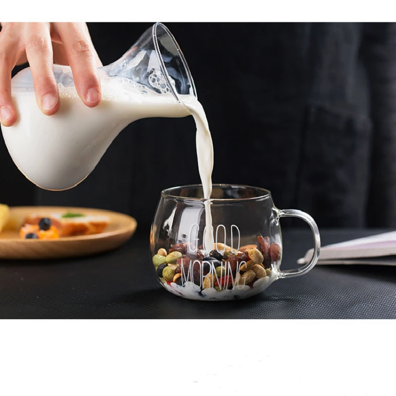 

Lovely Glass Breakfast Couples cups Cappuccino Latte Coffee Tea Milk Yogurt Mugs Creative Good Morning Gifts Glass travel cups