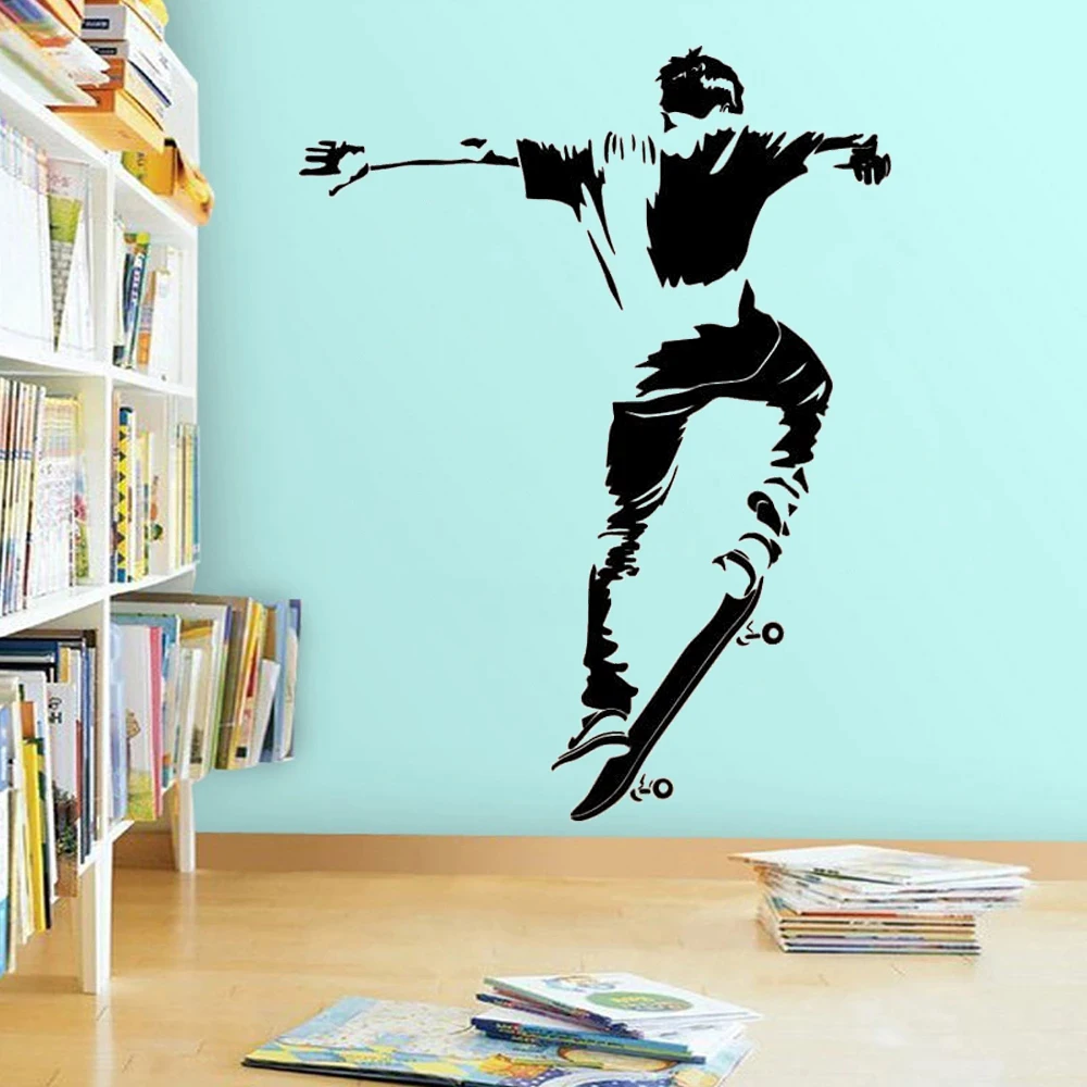 

Skateboarder Figure Design Wall Stickers Mural for Kids Room Background Design Decals Vinyl Bedroom Home Decor Poster DW5855
