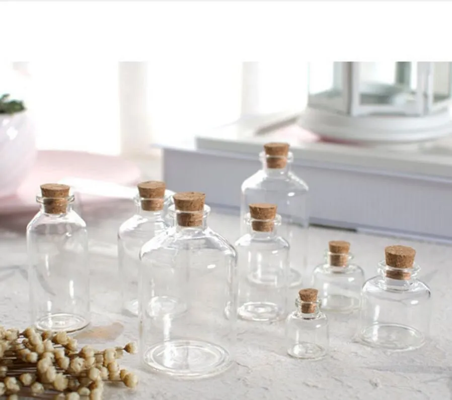Botellas de vidrio con tapón de corcho para especias, frascos