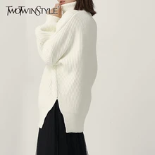 TWOTWINSTYLE, женские вязаные свитера с разрезом сбоку, водолазка с длинными рукавами, женские пуловеры, Осень-зима, модная новинка