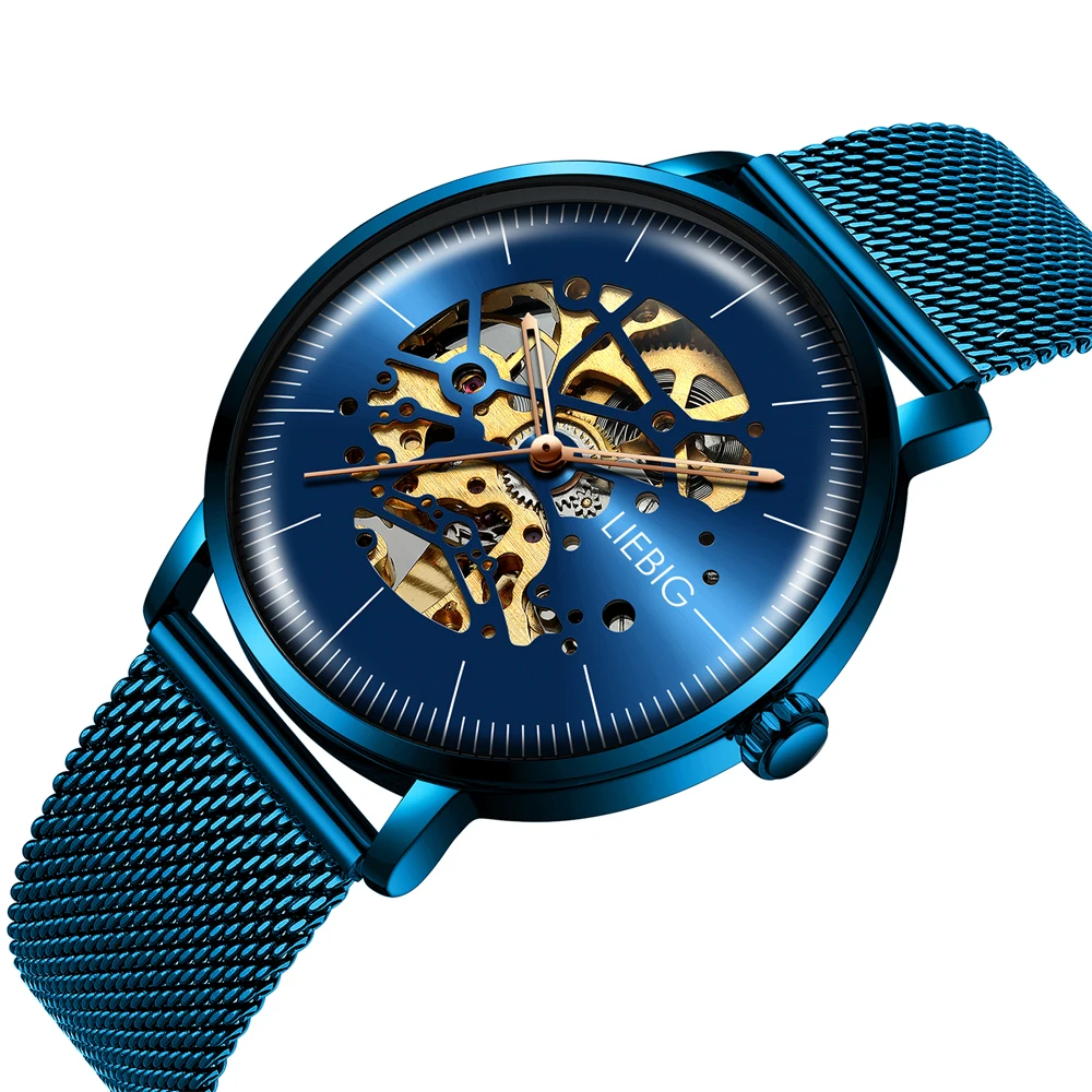 LIEBIG L3001 Horloge водонепроницаемые кварцевые мужские Horloge Mannen повседневные Datum Klok Mannelijke Lederen Riem деловые Horloge Relogio - Цвет: Синий