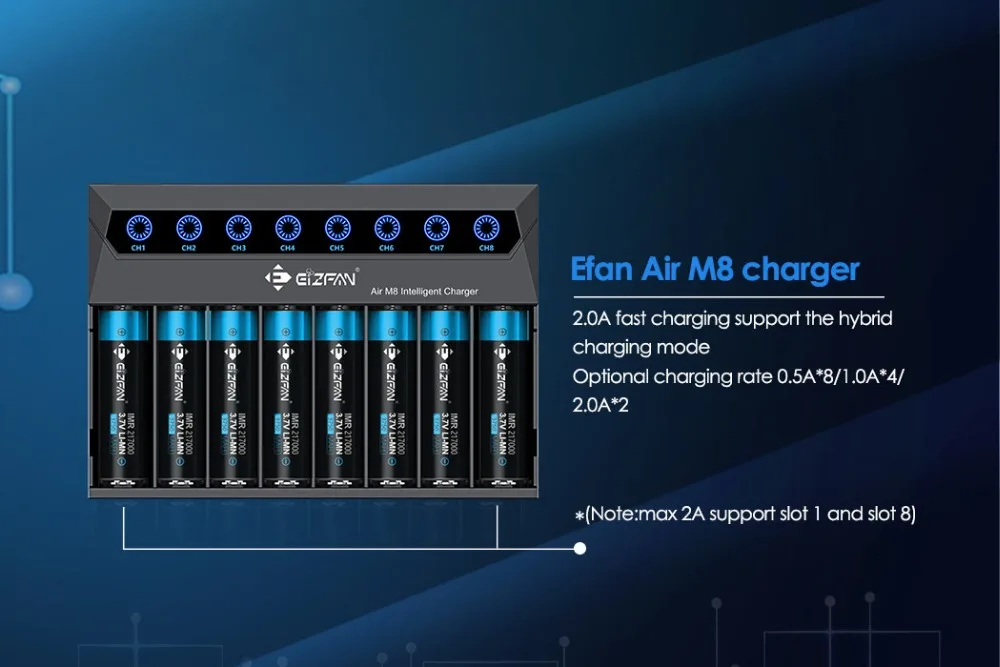 Efan Eizfan AIR M8 интеллектуальное зарядное устройство 2A 8 слотов универсальное умное зарядное устройство Быстрая зарядка для литий-ионного аккумулятора 18650 18350
