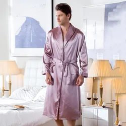 PINK Chinese Men Rayon Nightwear Robe Summer Homewear Casual Sleepwear V-Neck Kimono Yukata Bathrobe Gown Size M L XL XXL XXXL